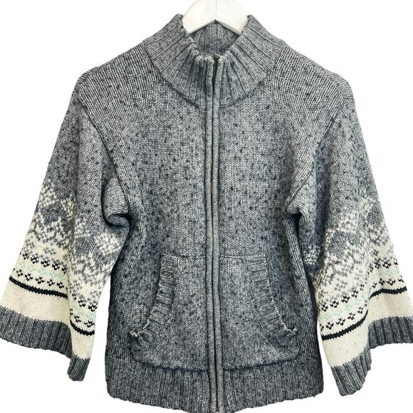 Old Navy Sweaters - Old Navy Fair Isle Wool Sweater Gray Size M Full Zip Kimono Sleeve Cardigan